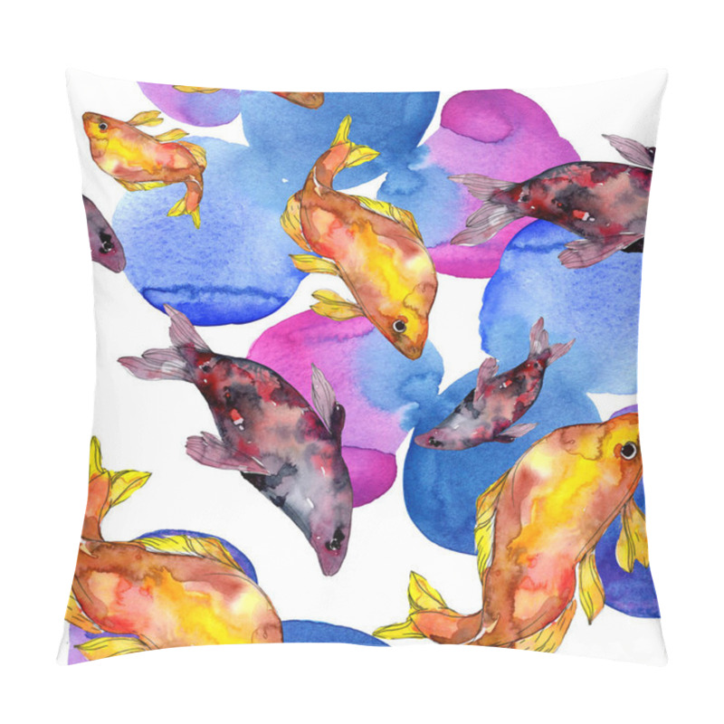 Personality  Spotted aquatic underwater colorful fish set. Red sea and exotic fishes inside. Watercolor illustration set. Watercolour drawing fashion aquarelle. Seamless background pattern. Fabric wallpaper print. pillow covers
