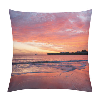 Personality  Incredible Red Sunset In Santa Cruz. Red Sky On The Beach In California Pillow Covers