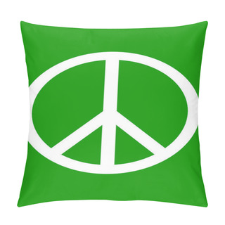 Personality  White Sign Pacific On A Green Background. Symbols And Signs. Reconciliation. No War. Space For Text. Youth Movement. Background Vector Image. Pillow Covers