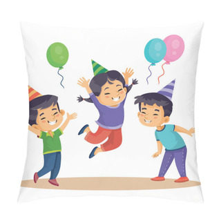 Personality  Funny Children Celebrate Happy Holiday With Balloons, Isolated Object On White Background, Vector Illustration, Pillow Covers