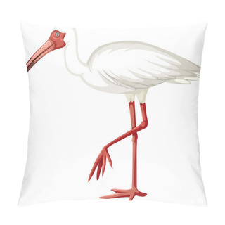 Personality  White Ibis In Cartoon Style On White Background Illustration Pillow Covers