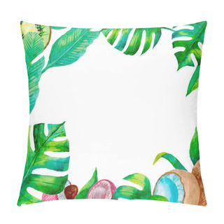 Personality  Frame With Tropical Leaves And Fruits. Free Space For Text. Pillow Covers