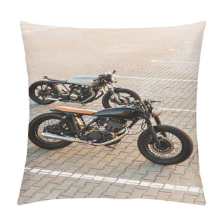 Personality  Two Black And Silver Vintage Custom Motorcycles Caferacers Pillow Covers