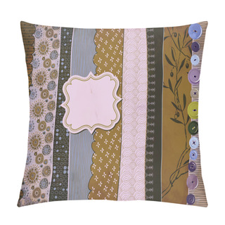 Personality  Gypsy Background With Patterned Scraps, Clothing Buttons And Label Pillow Covers