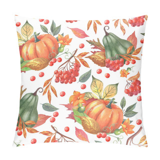 Personality  Seamless Pattern With Autumn Leaves, Pumpkins And Berries On A White Background. Design For Textile, Fabric, Paper Pillow Covers