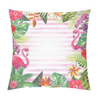 Personality  Pink Flamingo Tropical Plants Frame Pillow Covers