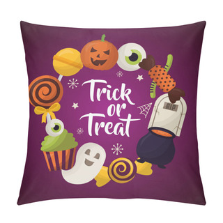 Personality  Happy Halloween Celebration Day Trick Or Treat Ghosts Candys Lollipops Vector Illustration Pillow Covers