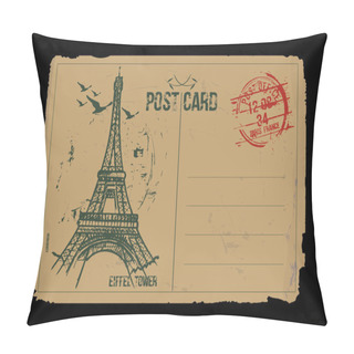 Personality  Eiffel Tower. Paris, France Post Card Design. Hand Drawn Illustration. Pillow Covers