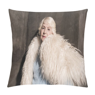 Personality  Senior Woman In Fur Coat Pillow Covers