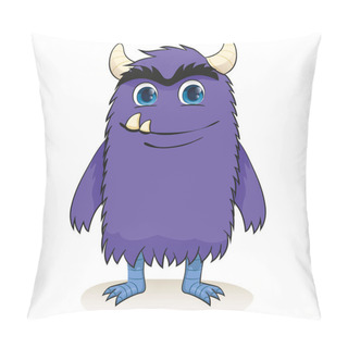 Personality  Cartoon Of A Charismatic Purple Monster Smiling. Ideal For Educational And Institutional Materials Pillow Covers