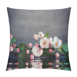 Personality  Spa Stones And Pink Flowers On Grey Background With Water. Spa Concept. Pillow Covers