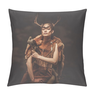 Personality  Woman Shaman In Ritual Garment With Hawk Pillow Covers