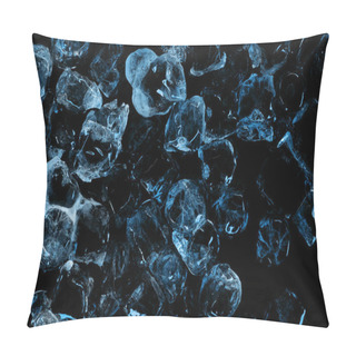 Personality  Top View Of Frozen Transparent Ice Cubes With Blue Lighting Isolated On Black Pillow Covers