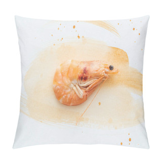 Personality  Top View Of Raw Shrimp On White Tabletop With Watercolor Strokes Pillow Covers