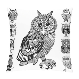 Personality  Original Artwork Of Owl, Ink Hand Drawing In Ethnic Style Collec Pillow Covers