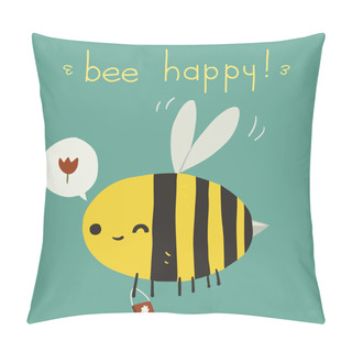 Personality  Bee Happy Postcard Icon Pillow Covers