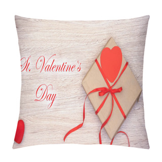 Personality  St Valentines Day Phrase Appearing On Wooden Background With Craft Gift Box Pillow Covers