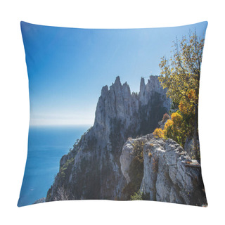 Personality  Magnificent Views Of The Highest Mountain In The Crimea AI-Petri With A Suspended Cable Bridge. The Best Walking Route For Active Tourist Recreation And Tourism. An Excellent Overview From The Height Of Bird Flight. Pillow Covers