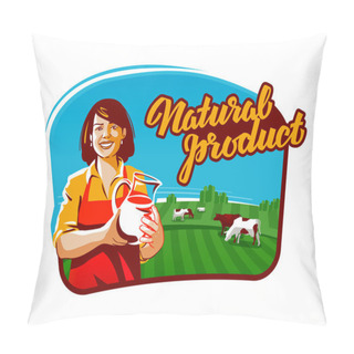 Personality  Cow Milk Vector Logo. Milkmaid, Farmer Or Farm Icon Pillow Covers