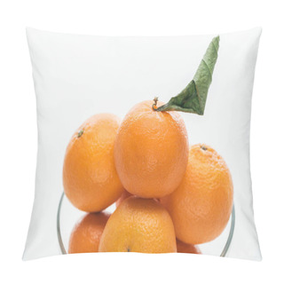 Personality  Close Up Of Tangerines Pile In Glass Bowl On White Background Pillow Covers