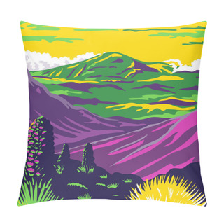Personality  WPA Poster Art Of Haleakala National Park In The Island Of Maui Named After Haleakala, A Dormant Volcano In Hawaii United States Done In Works Project Administration Federal Art Project Style. Pillow Covers