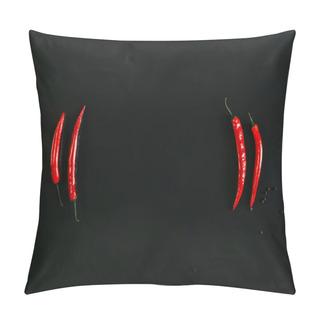 Personality  Top View Of Red Chili Peppers And Peppercorns On Black Background Pillow Covers