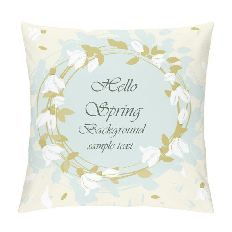 Personality  Hello spring card with round floral snowdrops wreath pillow covers
