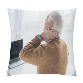 Personality  Elder Man Working In Office And Suffering From Pain In Neck Pillow Covers