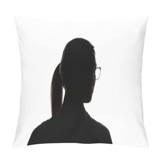 Personality  Silhouette Of Woman In Glasses Looking Away Isolated On White Pillow Covers