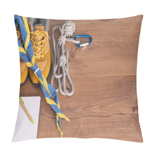 Personality  Travel And Adventure Items In A Wooden Backgroun With Space For Text Pillow Covers