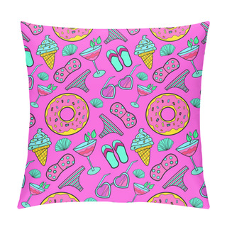 Personality  Hand Drawn Summer Time Theme Vector Seamless Pattern. Beach Them Pillow Covers