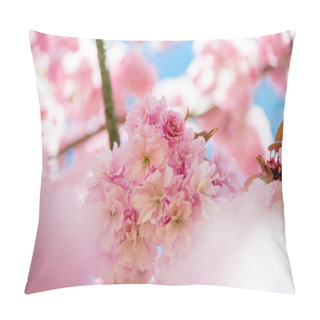 Personality  Selective Focus Of Flowers On Branches Of Sakura Tree  Pillow Covers