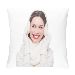 Personality  Woman With Red Lips In Earmuffs Pillow Covers