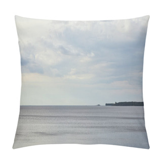 Personality  White Clouds On Blue Sky Over River With Forest On Coast Pillow Covers