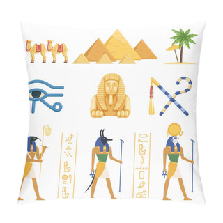 Personality  Egypt Set, Egyptian Ancient Symbols Of The Power Of Pharaohs And Gods Colorful Vector Illustrations Pillow Covers