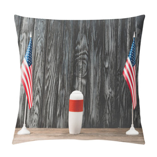 Personality  Funeral Urn With Ashes Near American Flags Pillow Covers