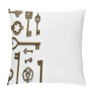 Personality  Top View Of Retro Keys On White Background With Copy Space Pillow Covers