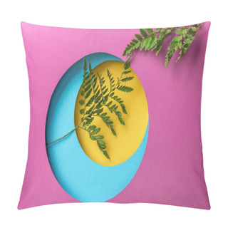 Personality  Green Fern Leaves On Colorful Paper Background Pillow Covers