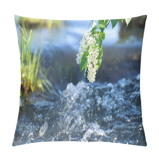 Personality  Spring Background Bird Cherry At Water Pillow Covers