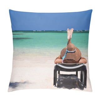 Personality  Young Woman Relaxing On Tropical Carribean Beach Pillow Covers