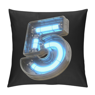 Personality  Metallic Futuristic Font With Blue Neon Lights. Pillow Covers