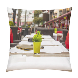 Personality  Empty Table - Street Restaurant In Brugge, Belgium. Pillow Covers