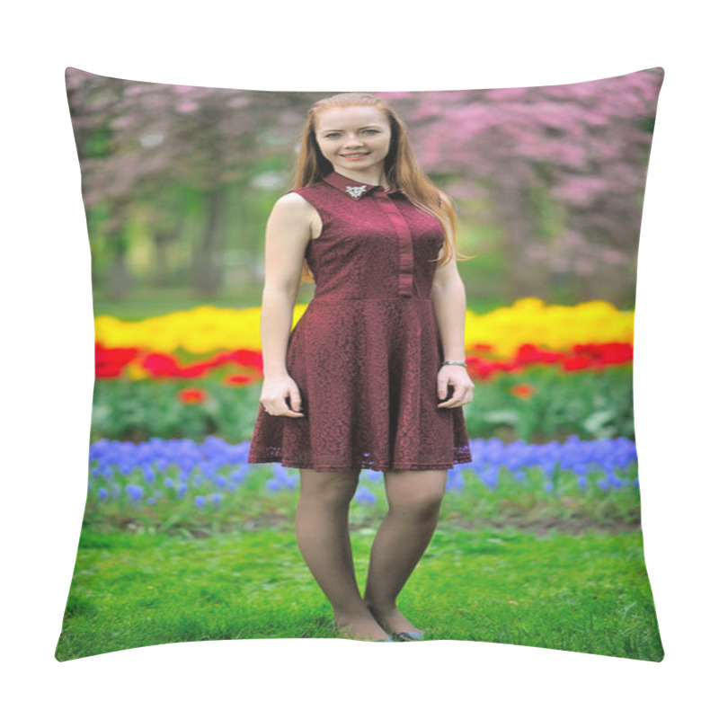 Personality  A beautiful girl outdoors in summer. pillow covers