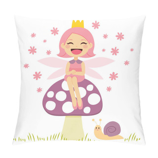 Personality  Cute Little Pink Fairy Sitting On Mushroom And Snail Friend Pillow Covers