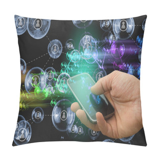 Personality  Social Media Concept On Mobile Phone, Smart Phone Concept Pillow Covers
