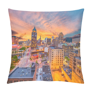 Personality  Milwaukee, WIsconsin, USA Downtown Skyline At Dusk. Pillow Covers