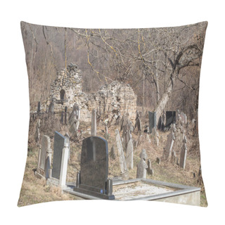 Personality  Old Headstones In A Rural Abandoned Cemetery Pillow Covers