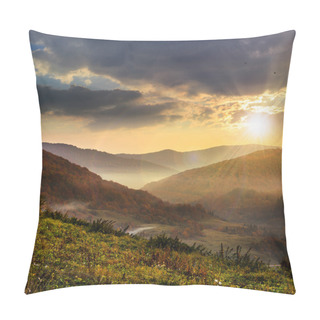Personality  Cold Fog In Mountains At Sunset Pillow Covers