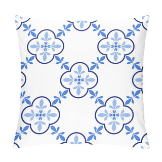 Personality  Azulejos Portuguese Traditional Ornamental Tile, Blue And White Seamless Pattern Pillow Covers