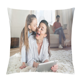 Personality  Mother And Daughter With Digital Tablet Pillow Covers